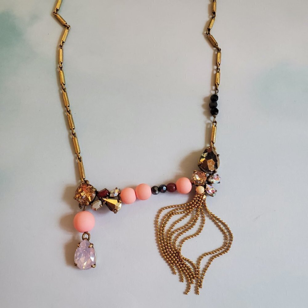 ✨ J.Crew Opal Rhinestones Tassel Crystal Fringe Necklace ✨ - Picture 2 of 9